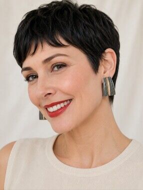 Vintage 1980s Modernist Southwest Artisan Sterling Earrings Mixed Metal